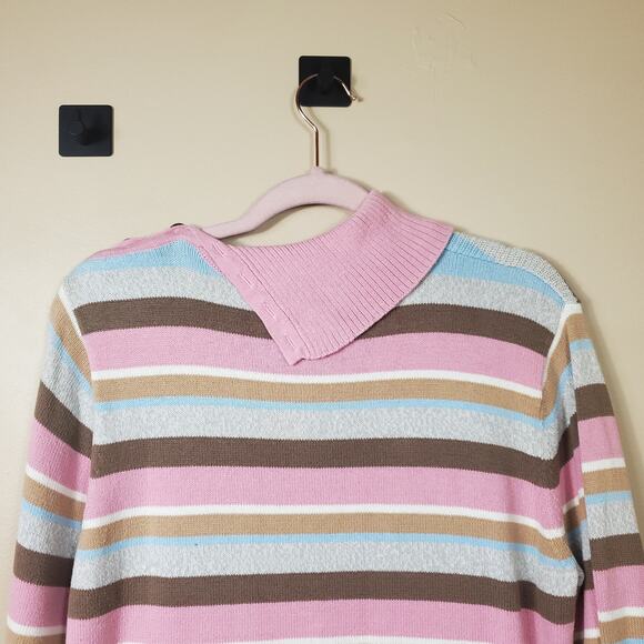 Crazy Horse Horizontal Striped Button Shoulder Turtle Neck Sweater Size XL - Picture 7 of 11